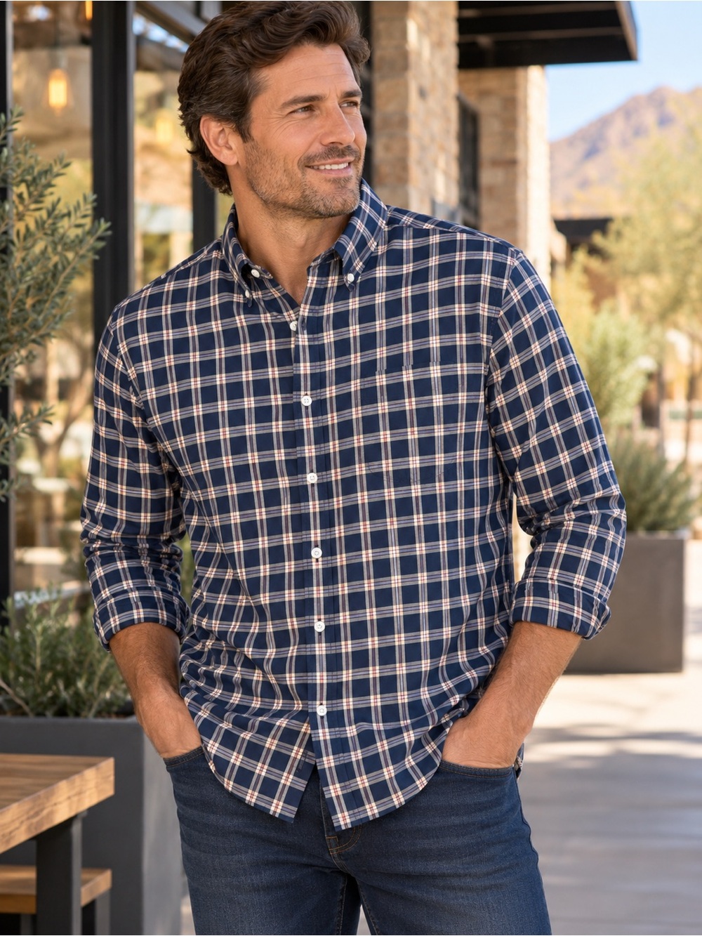 UNTUCKit Dorin Plaid Button Down Shirt Men’s XXL Relaxed Fit Navy